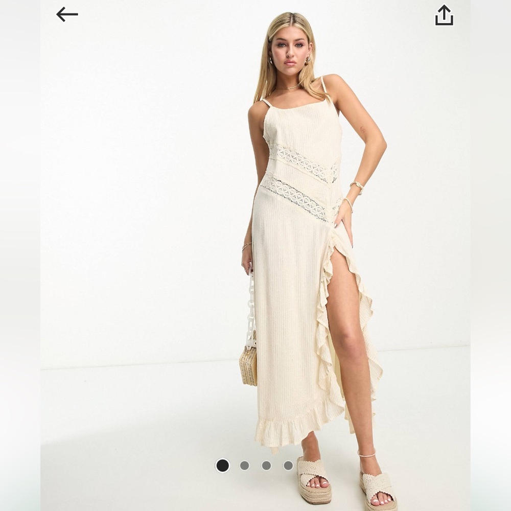 Raga Golden Rays lace slit front maxi slip dress in cream